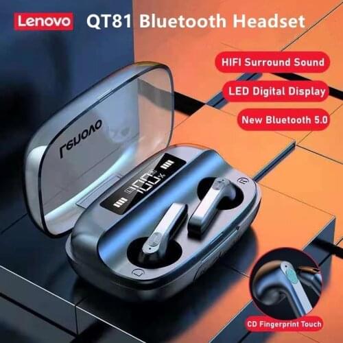 Lenovo QT81 TWS Wireless Headphone Stereo Sports Waterproof Earbuds Headsets with Microphone Bluetooth Earphones HD Call 1200mAh