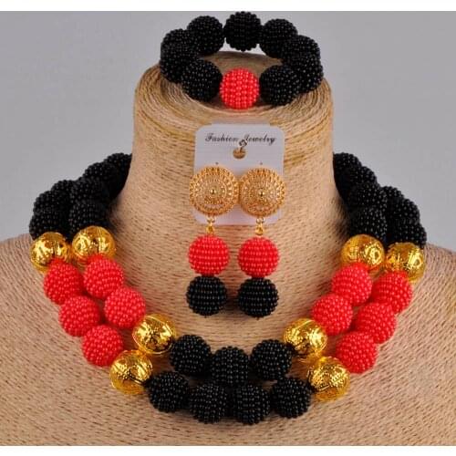 Black and red african wedding beads simulated pearl costume necklace african set nigerian jewelry set ZZ11