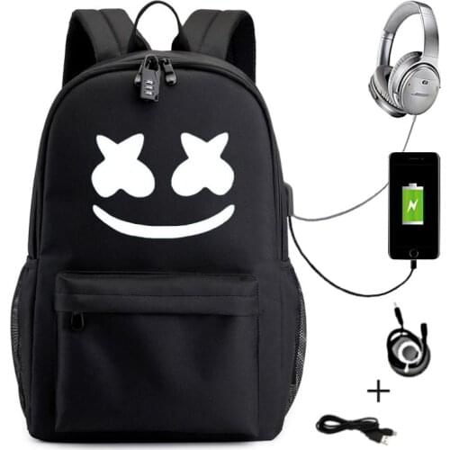 Children DJ Marshmello Backpack Trend Travel School Bag Usb Charging Breathable Big Capacity Waterproof Student Laptop Backpacks