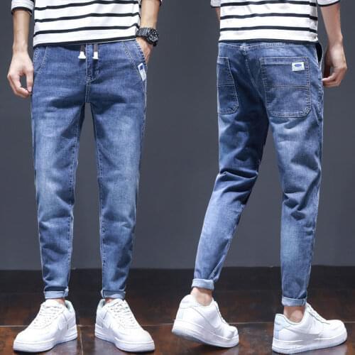 Spring And Summer Thin Mens Jeans Harlan Pants Korean Fashion Casual Large Loose Pencil Classic Blue Capris