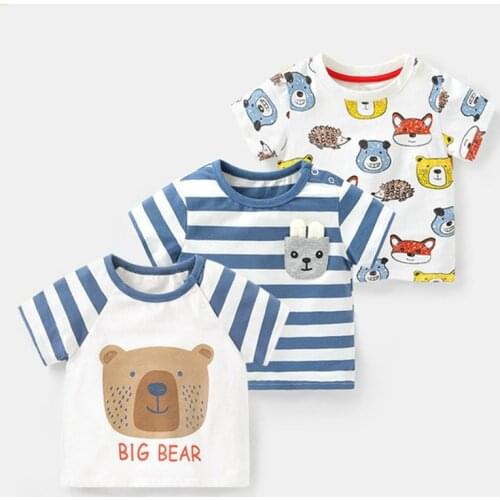 Baby Boys Girls T-shirts Cartoon Print Summer Infant Kids Tops Tees Short Sleeve Toddler Tshirts Children Clothes 1-4Y