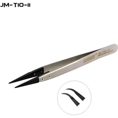 JAKEMY JM-T10-11 Precision Replaceable Anti-static Straight Tweezers with Curved Tip DIY Repair Tool for Cellphone Disassembling