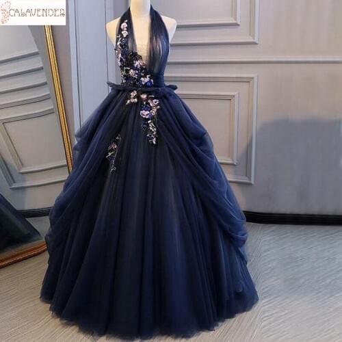 Halter Lace Tulle Black Wedding Dresses Ball Gown Ruffled vestido blanco Appliques Lace Up Back Wedding Gowns Bride Dress