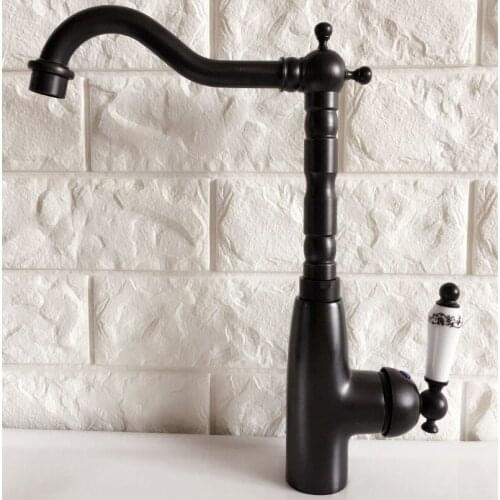 Kitchen Wet Bar Bathroom Vessel Sink Faucet Black Oil Rubbed Bronze One Handle Swivel Spout Mixer Tap Single Hole mnf372