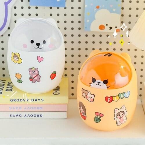 W&G Ins Desktop Small Trash Can Cute Girl Bedroom Dormitory Creative Pen Holder Paper Basket Storage Box with Lid