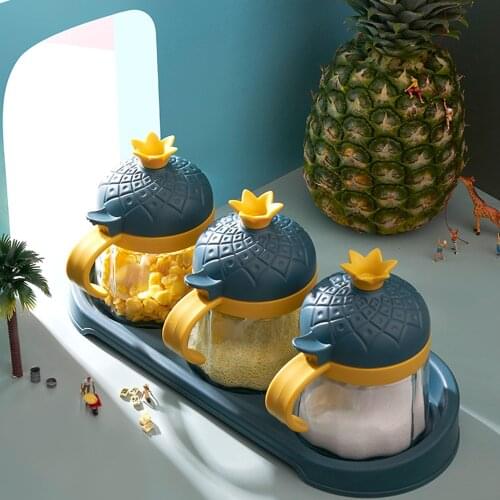 Cute Glass Spice Container Jars Rack Canister Set Kitchen Accessories Salt And Pepper Condiment Dispenser Seasoning Organizer