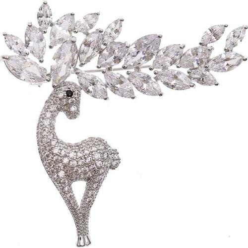 Cute Style Cubic Zirconia Deer Brooch Pin Broach High Quality Women Girl Dress Bag Jewelry Accessories HR02847