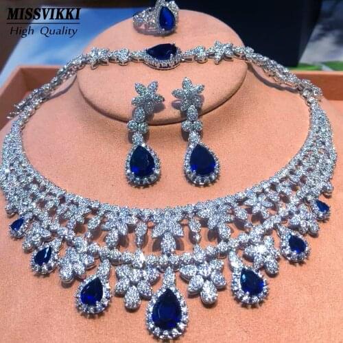 Missvikki African 4PCS Original Necklace Earrings Bracelet Ring For Women Wedding Full Cubic Zircon Women Bridal jewelry Set