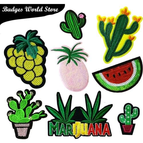 Cartoon Decorative Patch Cactus Watermelon Embroidered Applique Patches For DIY Iron on Badges Stickers on backpack,clothes