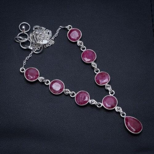 Natural Cherry Ruby Handmade Boho 925 Sterling Silver Y-Shaped Necklace 18.25" S3436