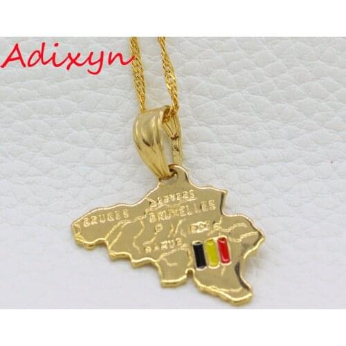Adixyn Gold Color Belgium Map Pendant Necklace Male Elegant Jewelry Gift Copper Necklace For Men N12164