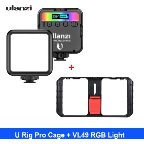 IN CZ ulanzi VL49 RGB Pocket LED Video Light Fill Light 2500-9000K Dimmable CRI95+ Cold Shoe for Broadcast Interview Photography
