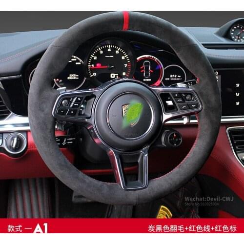 Real Alcantara steering wheel cover for Porsche Taycan Panamera Cayenne Macan 718 911 971 9YA hand-stitch suede grip accessories