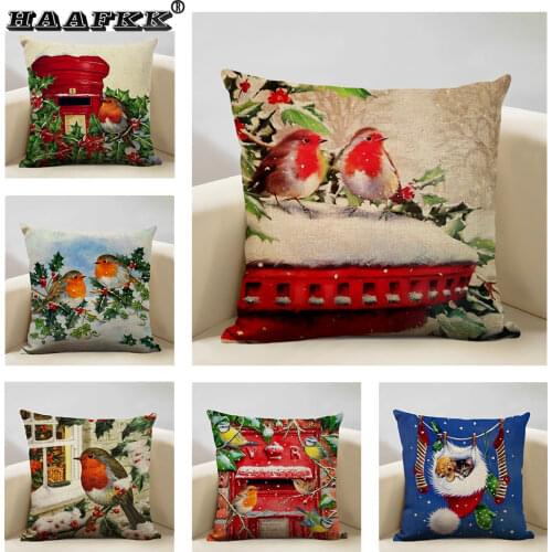 Christmas Pillow Set Merry Christmas Decoration Pillow Santa Claus Throw Pillow 45*45cm Linen Cushion Cover Double Print