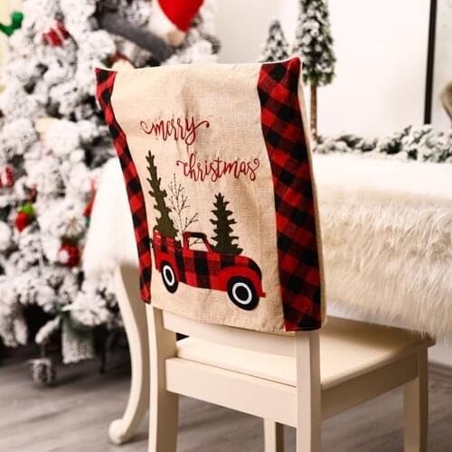 Christmas Burlap Farm Tractor Chair Covers Letter Printed Home Party New Year Decoration Chair Covers 2022