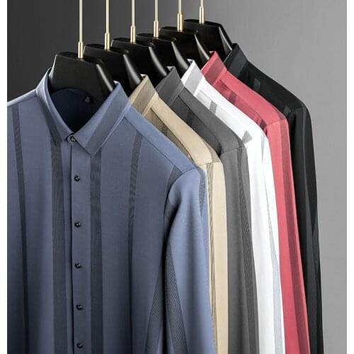 69263 Luxury Business Casual Striped Long Sleeve Shirts For Men Autumn New Style All-Match Slim Lapel Soft Workwear Male Blouse