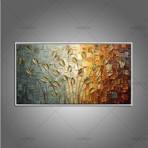 Hand Painted Knife Gold tulip Oil Painting On Canvas Large Palette Paintings For Living Room Modern Abstract Wall Art Pictures