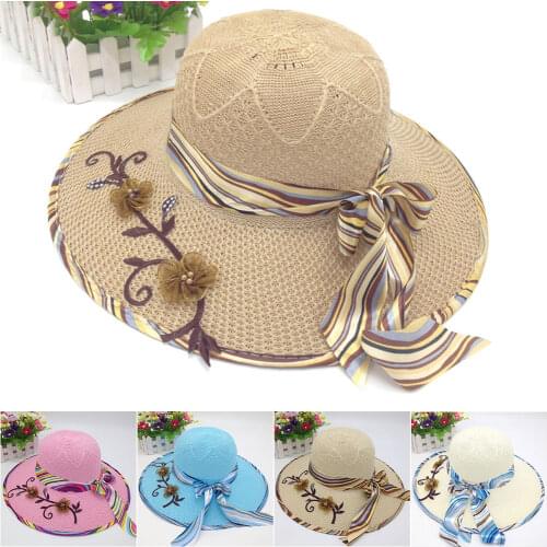 Simple Foldable Wide Brim Floppy Girls Straw Hat Sun Hat Beach Women Summer Hat UV Protect Travel Cap Lady Cap Female