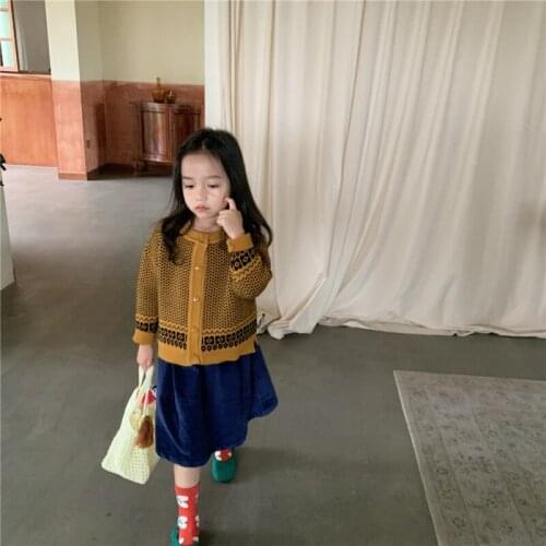 Girls Sweater Babys Coat Outwear 2021 Retro Thicken Warm Winter Autumn Knitting Cardigan Jacket Formal School Childrens Clothi
