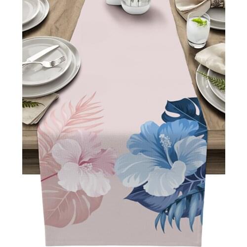 Tropical Leaves Hibiscus Flower Table Runner Luxury Wedding Decoration Table Cover Christmas Decoration Tablecloth