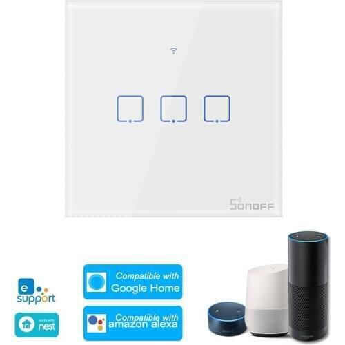 SONOFF T0EU3C-TX 3 Gang Smart WiFi Wall Light Switch APP/Touch Control Timer EU Panel Home Automation for Alexa Google Home