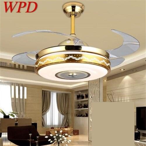 WPD Ceiling Fan Light Invisible Modern Luxury Gold Figure LED Lamp With Remote Control For Home