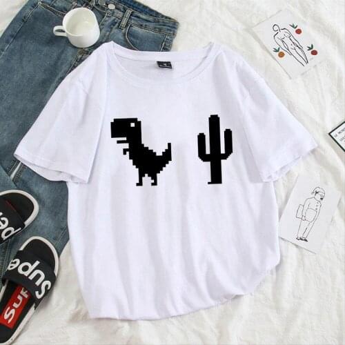 O-neck short sleeve Lady T shirt Cartoon Dinosaur Fun print t-shirt women 90s Girl Harajuku Tshirt