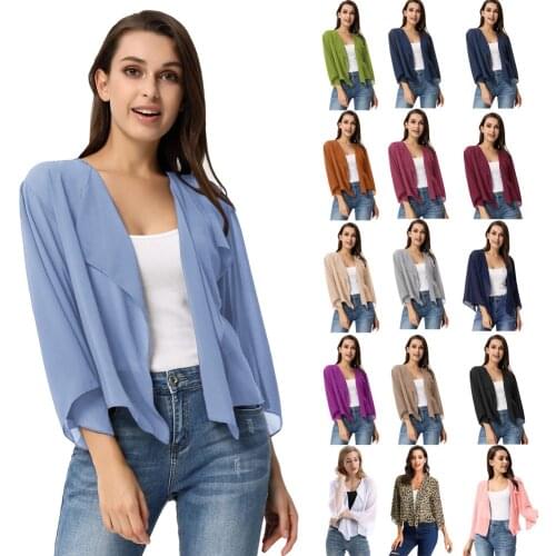 Women Jacket Tops Summer Lightweight Long Sleeve Open Front See-Through Chiffon Shrug Casual Fashion Bolero Female Ladies New