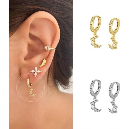 925 Sterling Silver Initial C Letter Earrings Micro Crystal Gold Small Moon Hoop Earrings For Women alphabet Fashion Jewellery
