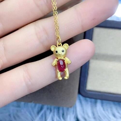 Lovely bear style green emerald/red garnet necklace for women silver pendant jewelry certified oval natural gem birthday gift