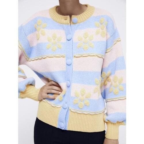 ZA knitted sweater 2021 early autumn new ladies fashion casual all-match flower jacquard knitted cardigan jacket women