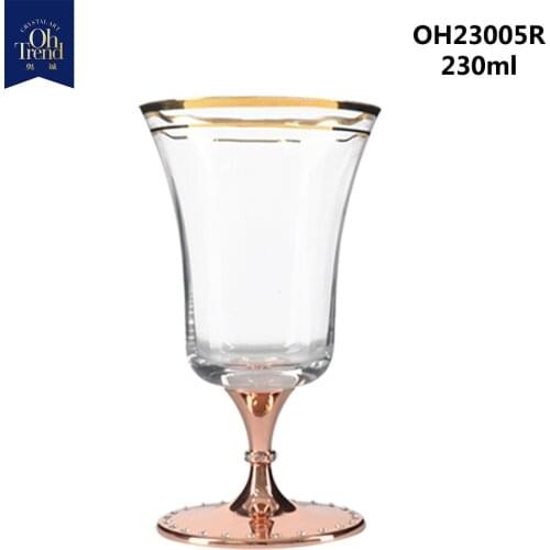 Gold rose gold metal base fruit juice cup crystal high foot glass beer cup household products short foot cup