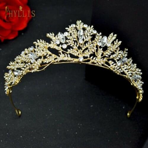 PHYLLIS A110 Gold Wedding Tiara Bridal Crown Crystal Vintage Royal Queen King Headpiece Pageant Prom Diadem Hair Ornaments