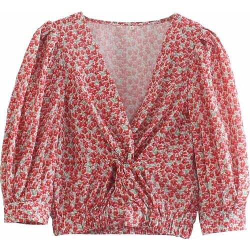 ZXQJ Women 2021 Fashion With Knot Animal Print Cropped Blouses Vintage Long Sleeve Female Shirts Chic Tops