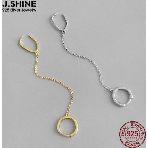 JShine 1PC 925 Sterling Silver Smooth Earcuff Drop Chain Circle Drop Earring for One Ear Rock Punk Party Women Wedding Jewelry
