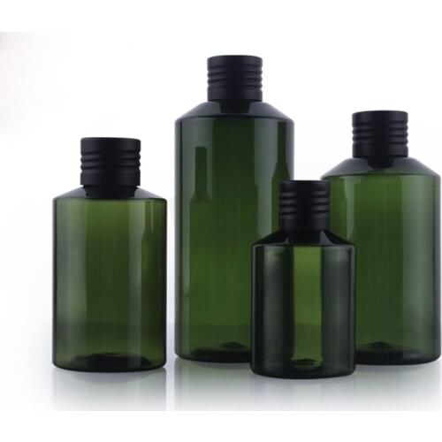 10pcs Empty Plastic Bottle Dark Green with Inner Plug Shading Container Black Aluminum Cap for Storage 50ml 100ml 150ml 200ml