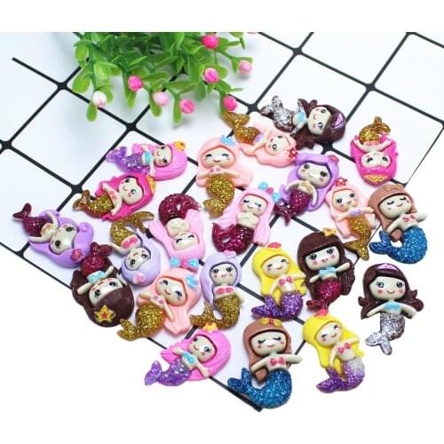 11-66Pcs Cute Mermaid Flatback Planar Resin Color DIY Crafts Supplies Arts Phone Shell Decor Material Hair Accessories Kids Toy
