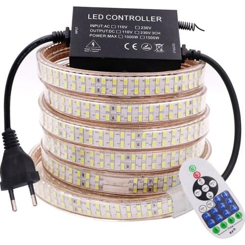 Super Bright 5730 LED Strip Light AC110V 220V 240LED/M Flexible LED Tape with RF Remote Control Double Row Waterproof LED Ribbon