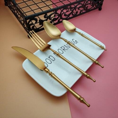 Hot selling process matte Exclusive for hotels gold Knife 304 stainless steel fork spoon 4pcs flatware silverware tableware