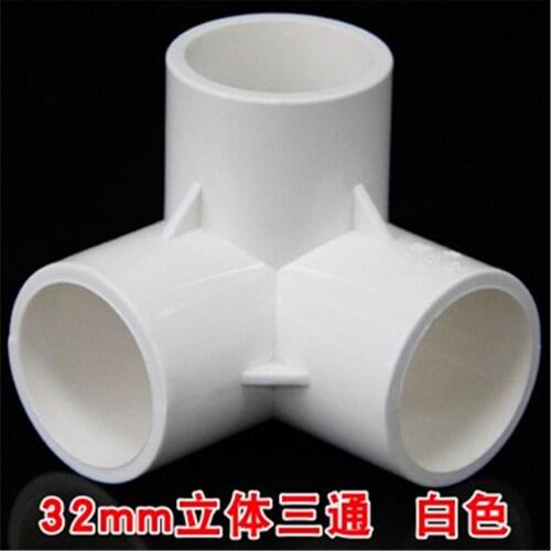 5 Pcs Stereo Tee Joint PVC Water Tube Fitting Pipe Connector 32mm Inner Dia White Free Shipping