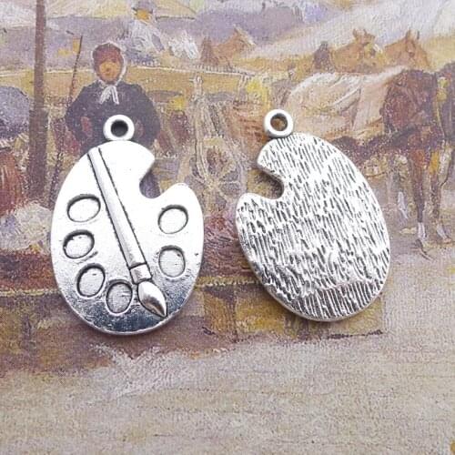 Newest 6Pieces 27*20mm Antique Silver Plated Palette Art Tools Charms Keychain Bracelet Pendant For DIY Jewelry Making Findings