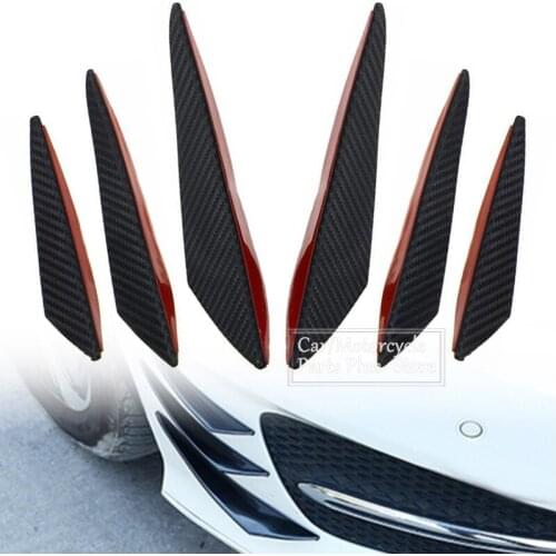 6pcs Universal Rubber Fin Splitter Spoiler Carbon Fiber Black Car Styling Accessories Front Bumper Lip Canard Valence Sticker