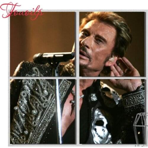 TOUOILP DIY Diamond Embroidery 4 Piece Johnny Hallyday 5D Diamond Painting Cross Stitch Rhinestones Mosaic Home Decor