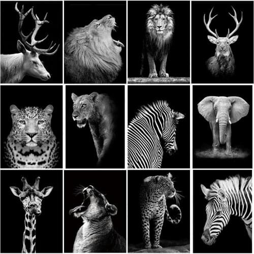 Diamond Painting Animal Wall Lion Deer Black and White Picture Embroidery Crossing Diy Mosaic Gift Cross Stitch Home Decoration