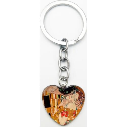 Retro Klimt The Kiss Heart Shape Key Chains Van Gogh Starry Night Oil Painting Art Pendant Keyring Keychain Gifts For Lover