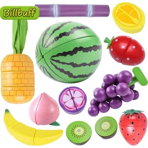 Montessori Simulation Wooden Toy Magnetic Cutting Fruit Banana Lemon Play Kitchen Model Early Educational Toys for Children Gift