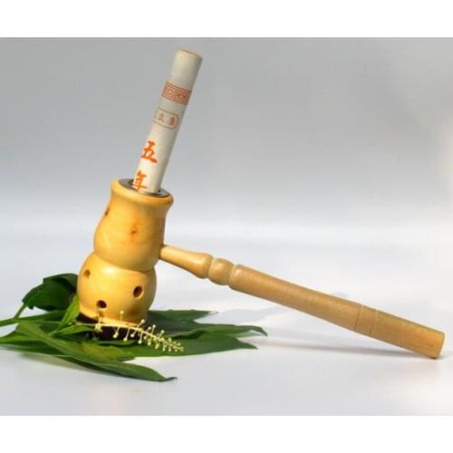Wooden navel acupuncture moxibustion therapy gourd box of portable moxibustion with moxa leaf moxibustion apparatus of gynecolog