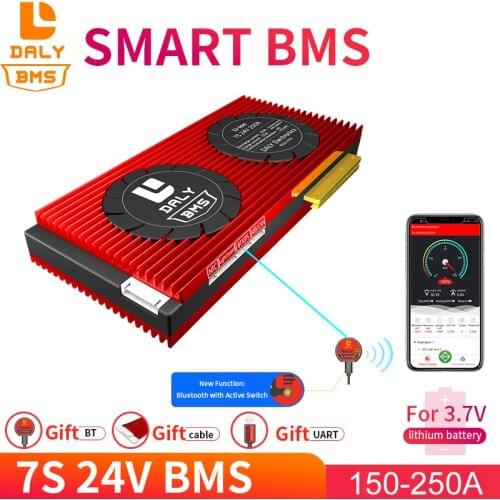 Daly BMS 18650 lithium battery Pack Li ion 7S smart bms 24V 150A 200A 250A with UART RS485 CAN function for solar battery bms