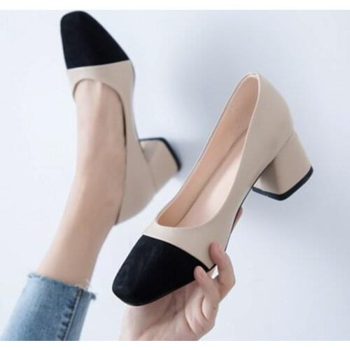 EAGSITY women block heel shoes round toe slip on shallow work office career party ladies wedding shoes