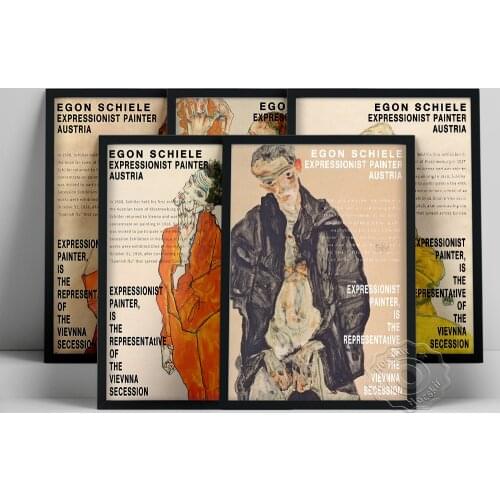 Egon Schiele Print, Kneeling Female In Orange Red Dress Lovemaking Wall Picture, Schiele Figure Portrait Poster, Vintage Decor